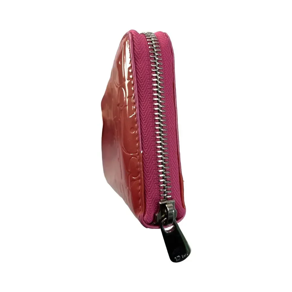 Christian Dior Pink Patent Leather Cannage Logo Zip Around Wallet Italy